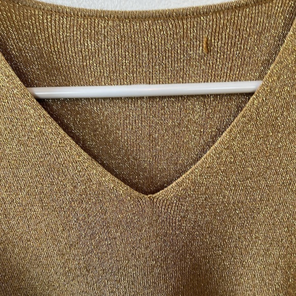 Vtg 90s Y2K gold threaded CROCHET sleeve sweater top S M disco jeans glam boho - Picture 6 of 9